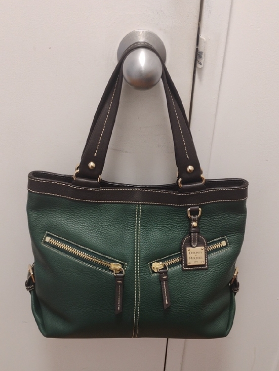Dooney & Bourke Handbags - Dooney & Bourke Green Pebbled Leather Shoulder Tote with Dark Brown Trim
